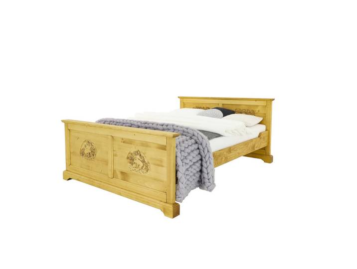 Seart Bett aus Massivholz Jagna, Honig, Holz, Echtholz,Fichte, 160x200 cm, Schlafzimmer, Betten