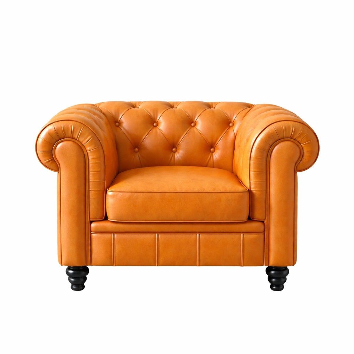 Chesterfield fauteuil 1-zits - Cognac okergeel - Leer