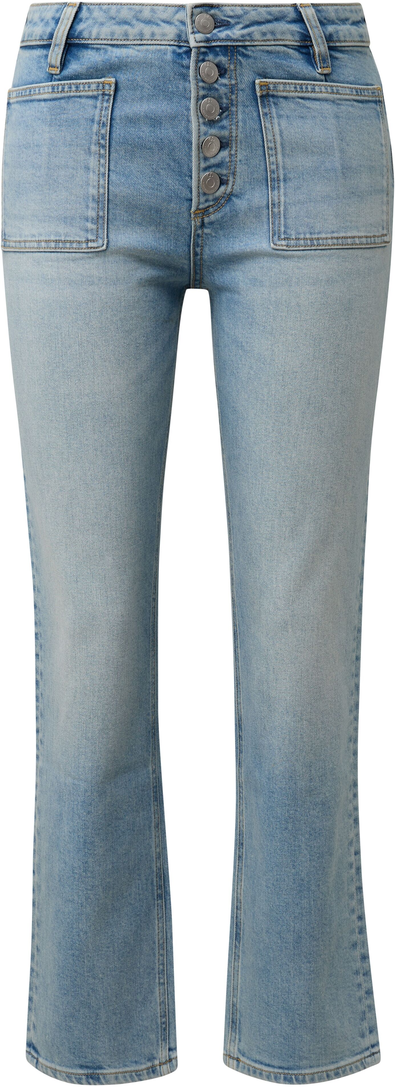 Bootcut-Jeans QS, Damen, Gr. 34, N-Gr, blau (blau used), Denim/Jeans, Obermaterial: 99% Baumwolle, 1% Elasthan, unifarben, bootcut fit lang, Jeans Bootcut-Jeans, mit Stretch und aufgesetzten Taschen blau used 34, N-Gr
