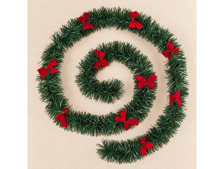 Grüne Weihnachtsgirlande mit roten Schleifen, 200 cm lang