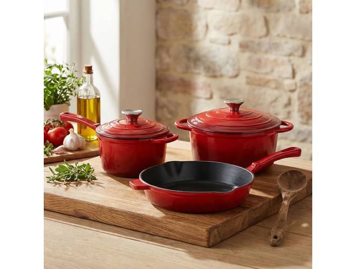 Gusseisen Topfset, 3-teilig, rot