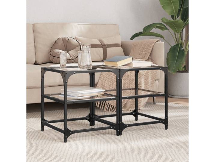 vidaXL Couchtische mit Glasplatten 2 Stk. Transparent 40x40x45cm Stahl
