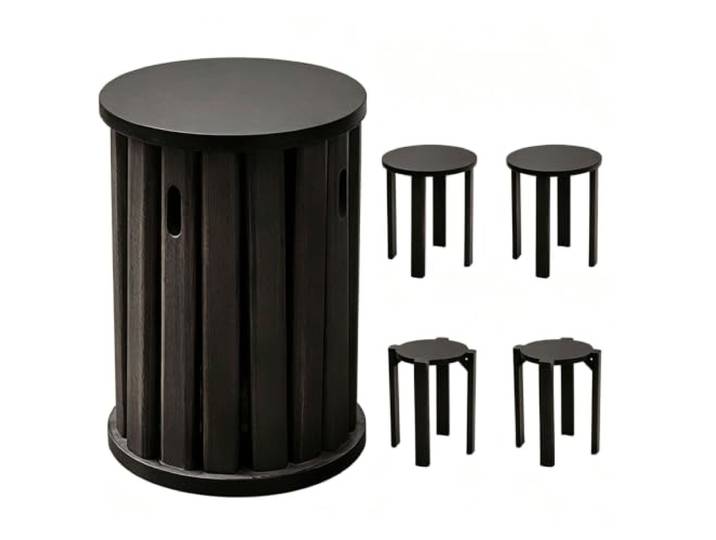 Holzhocker Runder Beistelltisch Schlicht Modern Stapelbar Mit geräuscharmen Rollen Für Wohnzimmer, Esszimmer, Zuhause(Black)