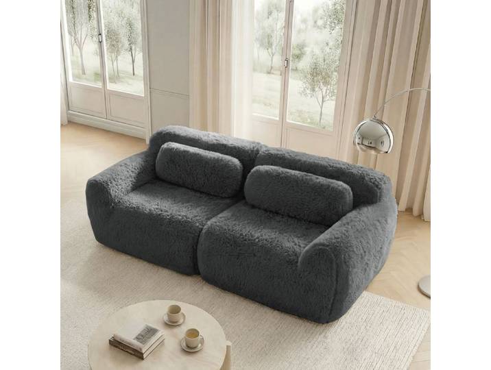 Canapé Compressé d'angle convertible -Canapé lit droit 2 places - design modulaire sans cadre -Gris pour salon chambre