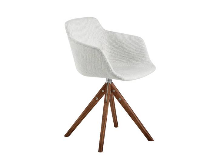 Angel Cerda Drehstuhl aus beigem Stoff mit Armlehnen, Beige, Textil, Echtholz,Nussbaum, Essen/Getränk, Füllung: Polyetherschaumkern,Polyetherschaumkern,Polyetherschaumkern, Freiform,Freiform, 58x81x54 cm, Esszimmer, Stuhl, Armlehnstühle