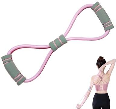 Smart Shopping Spot Figure 8 Resistance Band With Handles For Full Body Strength & Chest Training pink