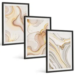 BILDER SET 3er Set - 40x60 cm Schwarzer Rahmen - Lineare abstrakte Motive