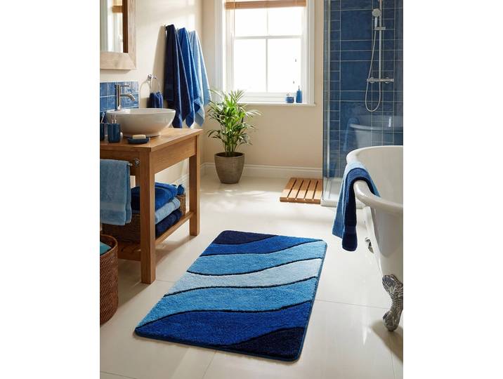 Badematte Monte Cavo , blau multi, rechteckig (70cm x 120cm ), 1 Stk., DIANE VON FURSTENBERG, Badematten, Badematte, Badteppich, Wellen-Muster, weich, rutschhemmend, waschbar, getuftet