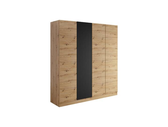Mirjan24 Kleiderschrank Como 4D, Eiche Artisan, Schwarz, Rechteckig, 205x220x55 cm, Schlafzimmer, Kleiderschränke