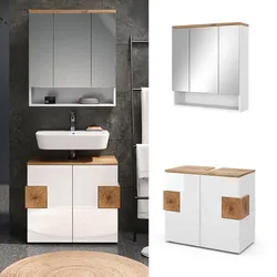 Vicco Badmöbel-Set Badezimmer-Möbel Bad-Schrank Eden Weiß Artisan modern Badezimmerschrank Waschbeckenunterschrank Spiegelschrank Schranktür Schrankfach