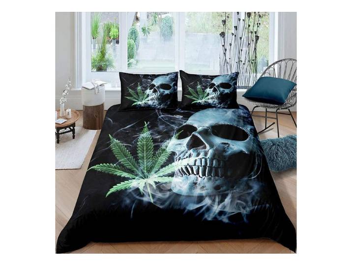 LuxusKollektion Jugendbettwäsche Bettwäsche Set Marihuana Blatt Gothic 220x240cm