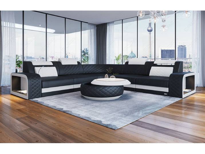 Sofa Dreams Ecksofa Foggia L Form Mini Leder, 4 versch. Lederarten, Couch, 4-Sitzer, LED, verstellbare Kopfstützen