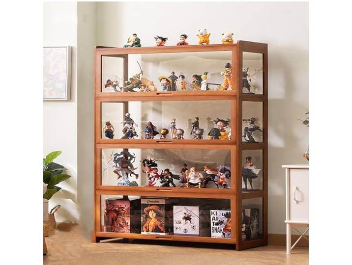 JSWHYBD Curio Vitrine Mit Acrylglastür Vitrine Im Wohnzimmer 3-5-stufige Vitrine, Vitrinen Aus Natürlichem Bambus Für Sammlerstücke Aufbewahrungsschrank Mit Hoher Kapazität