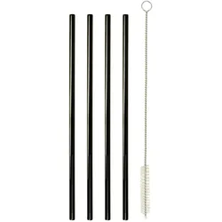 Edelstahl 4er Set Trinkhalme mit Reinigungsbürste 21,5 cm Strohhalme Barzubehör