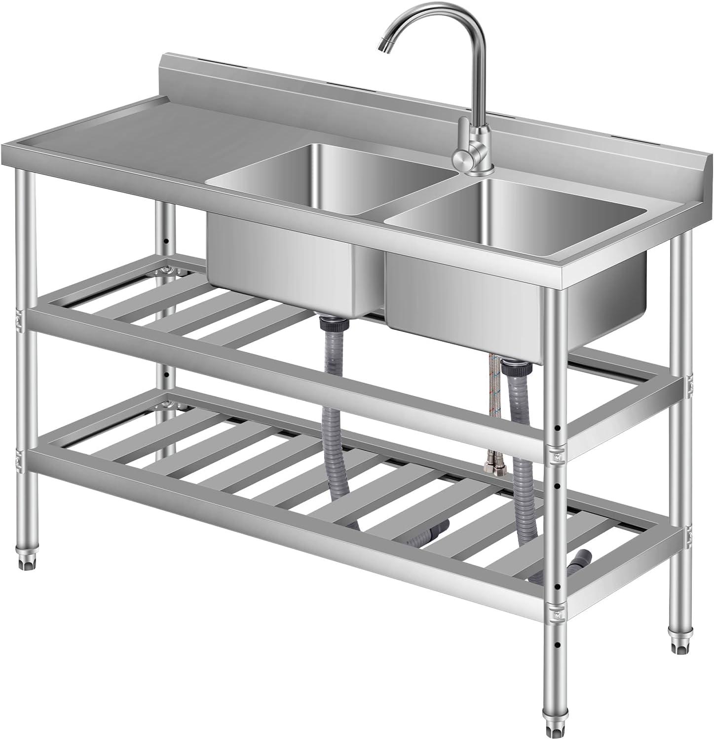 Universelle Edelstahlspüle 30" mit Arbeitsplatte - Einzelbecken, Kalt- und Warmwasseranschluss, freistehendes Standmodell für Küche, Garage, Restaurant und Garten
