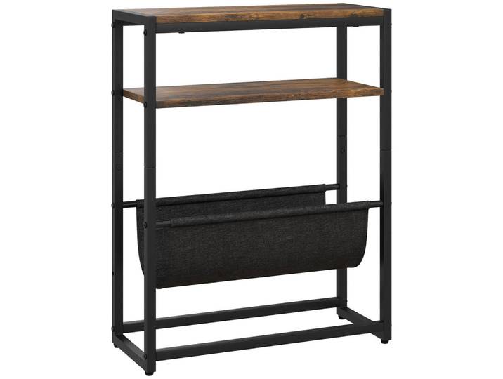 Homcom Beistelltisch Holzwerkstoff Stahl Rustikal-Braun, Metall, Nachbildung, 2 Fächer, Rechteckig, eckig, 18x56x43 cm, Wohnzimmer, Wohnzimmertische, Beistelltisch
