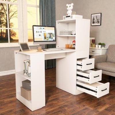 Fundinbaths Computer Desk with Charging Station and Drawers, Office Desk with 4 Tier Storage Shelves for Home Office Study