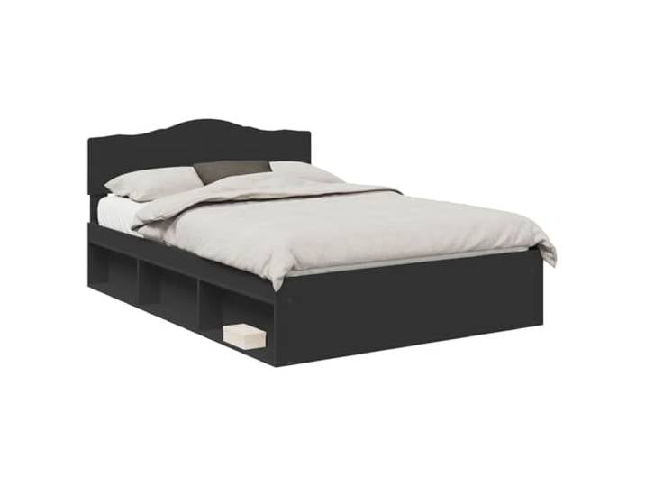 Moderner Bettrahmen Schwarz 140x200 cm Massives Kiefernholz mit Kopfteil
