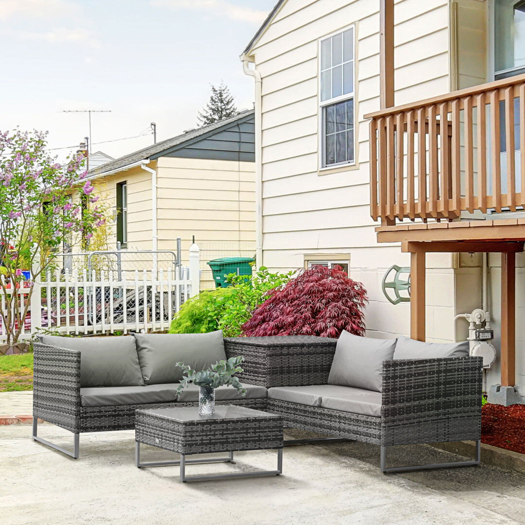 Dakota Fields Keana 4 Seater Rattan Garden Furniture Set with Storage Box Grey Gray 4
