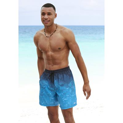 Badeshorts H.I.S, Herren, Gr. L (52), N-Gr, blau (blau bedruckt), Microfaser, Recycling-Polyester, Farbverlauf, bedruckt, Badehosen Badeshorts, mit Farbverlauf