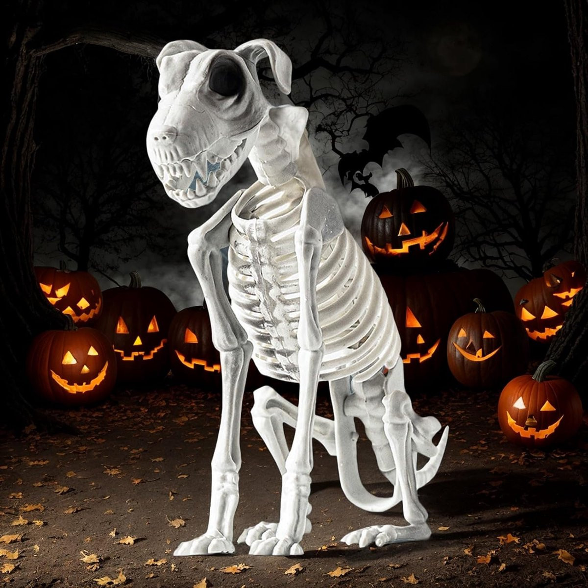 Skelet Hond Decoratie Wit - Griezelig Beeld voor Halloween - 44 x 31 cm