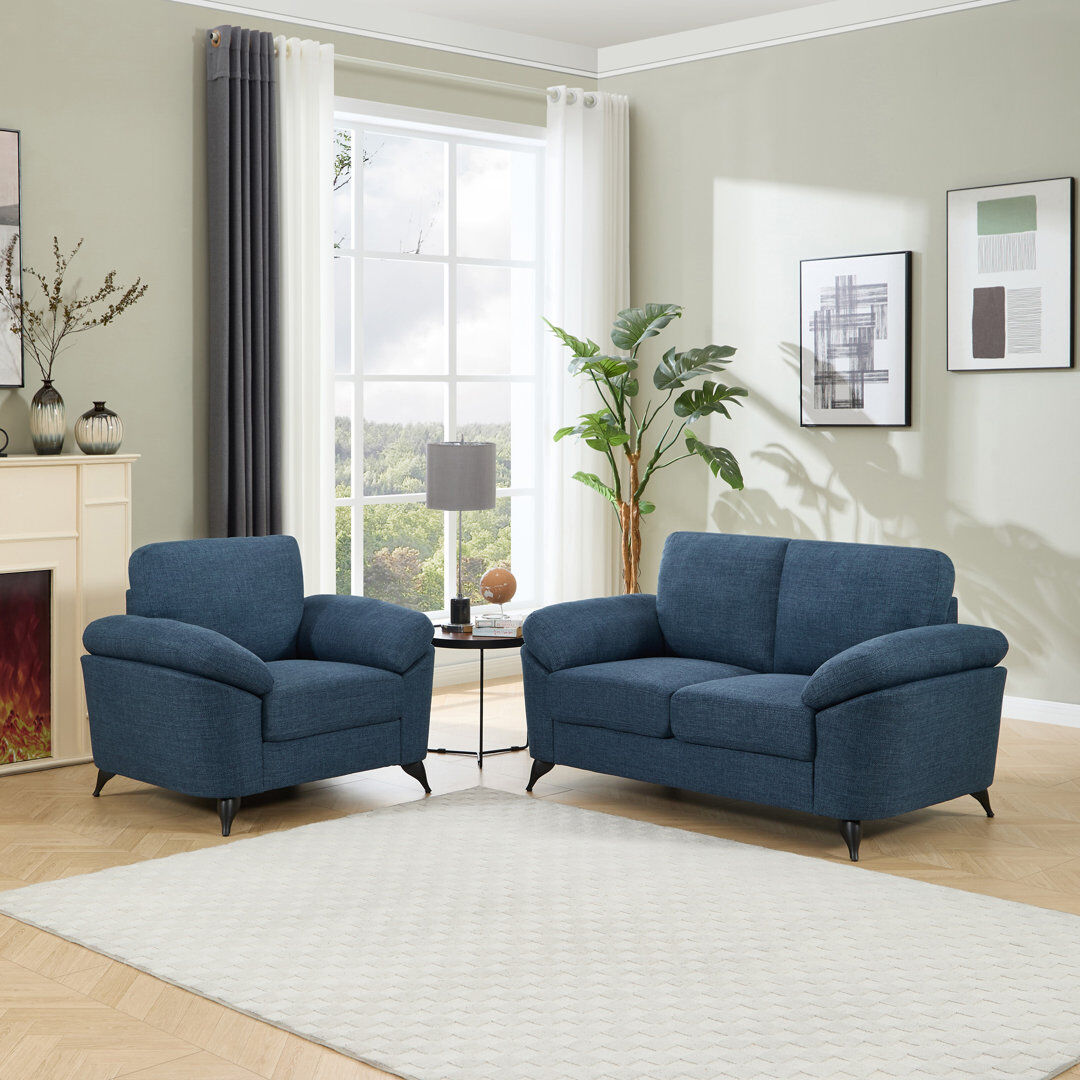 Ebern Designs Sabita 2 Piece Linen Standard Living Room Set Blue