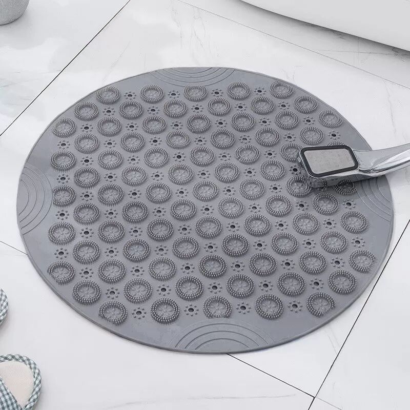 INF Rutschfeste Badematte, TPE Duschmatte mit Ablauflöchern, 30cm Rund Grau