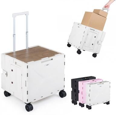 Costway Foldable Utility Cart on 4 Rotate Wheels with Cup Holder-White