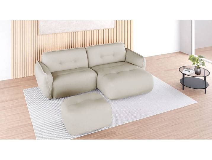 Polsterhocker BETYPE Be Fluffy , beige (cream), B:92cm H:46cm T:74cm, 100% Polyester, Hocker, Polsterhocker, softer Sitzkomfort, moderner Kedernaht, hochwertiger Bezugsstoff