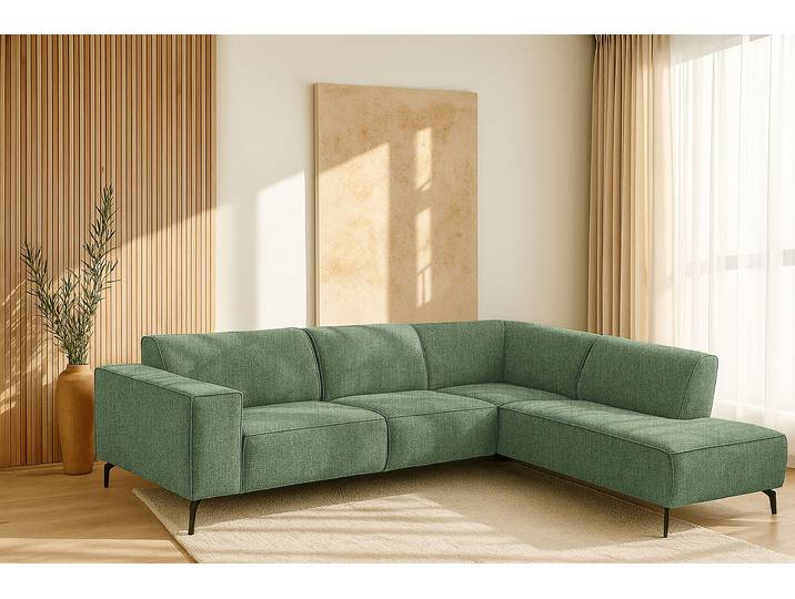 Ecksofa HOME AFFAIRE LORCAN mit Metallfüssen, Breite 275 cm, weiches Sitzgefühl , grün (forest grün), B:275cm H:77cm T:210cm, 100% PES, Sofas, Ecksofa, Metallfüsse, Lederoptik, Struktur, Bouclé