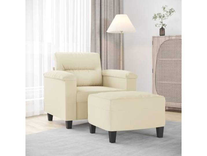HEFZGDB Sessel mit Hocker Creme 60 cm Kunstleder Modernes Design Langlebiges Material Schmutzabweisend Einfache Reinigung Robustes Gestell Bequeme Polsterung Vielseitiger Fußhocker