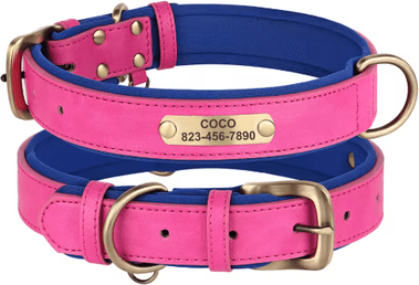 Inspire Picks Personalized PU Leather Dog Collar With Free Engraved Nameplate For All Dog Sizes 361k Rose s
