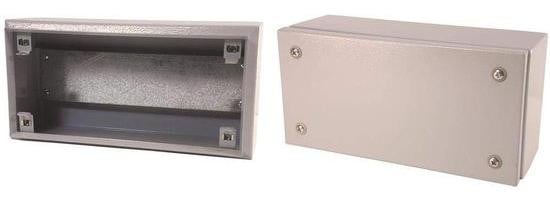 Stalen aansluitdoos met metalen behuizing, IP65 waterdicht, grijs, B: 200 mm, D: 150 mm, H: 80 mm