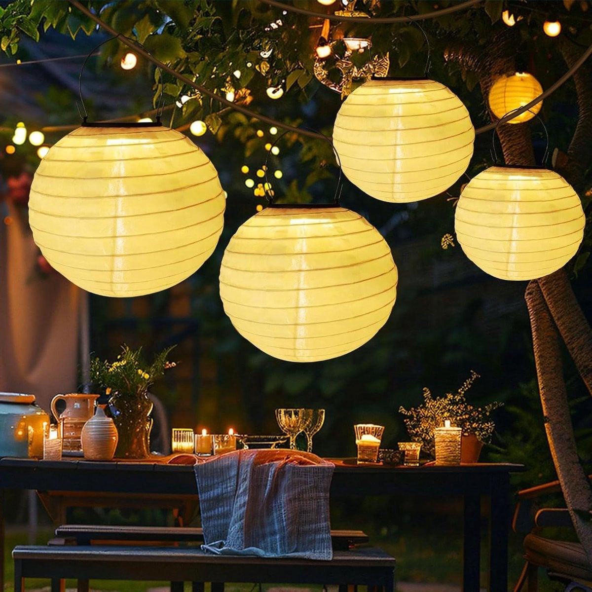 Zonne-energie Lantaarns - Solar Lampionnen - Warmwit - 20 cm