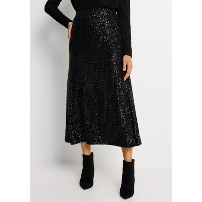 Paillettenrock LASCANA, Damen, Gr. 34, blau (schwarz), Stoff, Obermaterial: 95% Polyester, 5% Elasthan. Futter: 100% Polyester, festlich, figurumspielend ca. Mitte Wade, Röcke