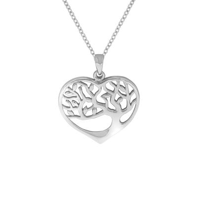 Kette mit Anhänger ZEEME "Silber 925 rhodiniert mit Herz- und Lebensbaum-Motiv", weiß, Halsketten, Damen, 42/45cm, Silber 925 (Sterlingsilber), L: 45 B: 24mm, glänzend, B:24mm
