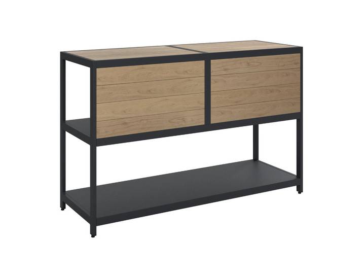 Ambia Garden Garten-Bartisch, Dunkelgrau, Teakfarben, Metall, Kunststoff, rechteckig, Säule, 50x91x140 cm, Stauraum, Esszimmer, Esstische, Stehtische
