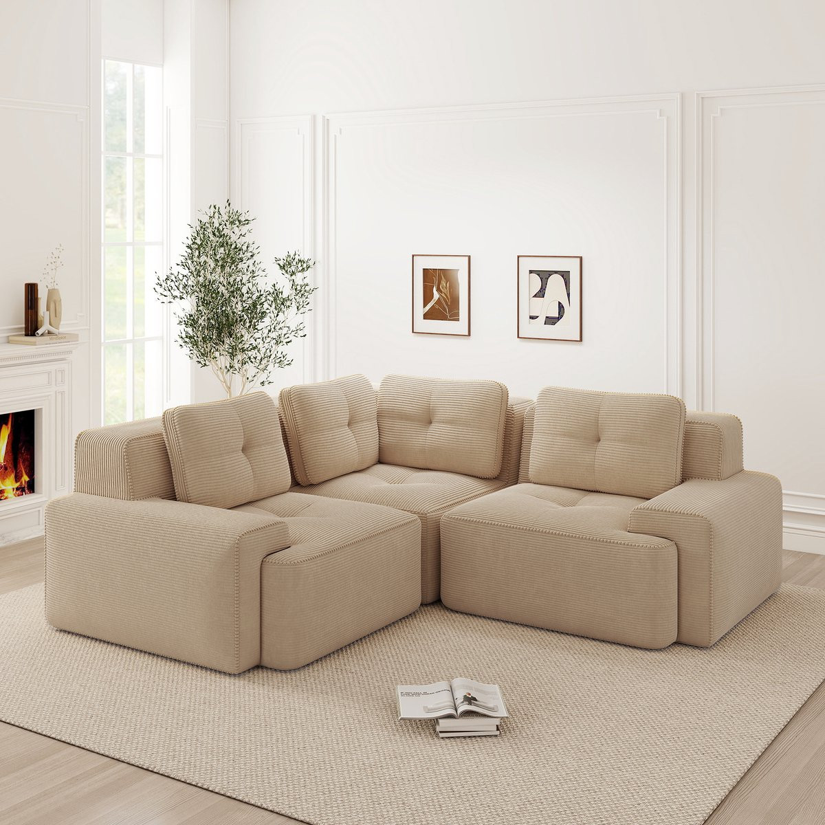 Zubaliya Frameloze modulaire bank voor 3-4 personen - Beige - Zachte corduroy stof