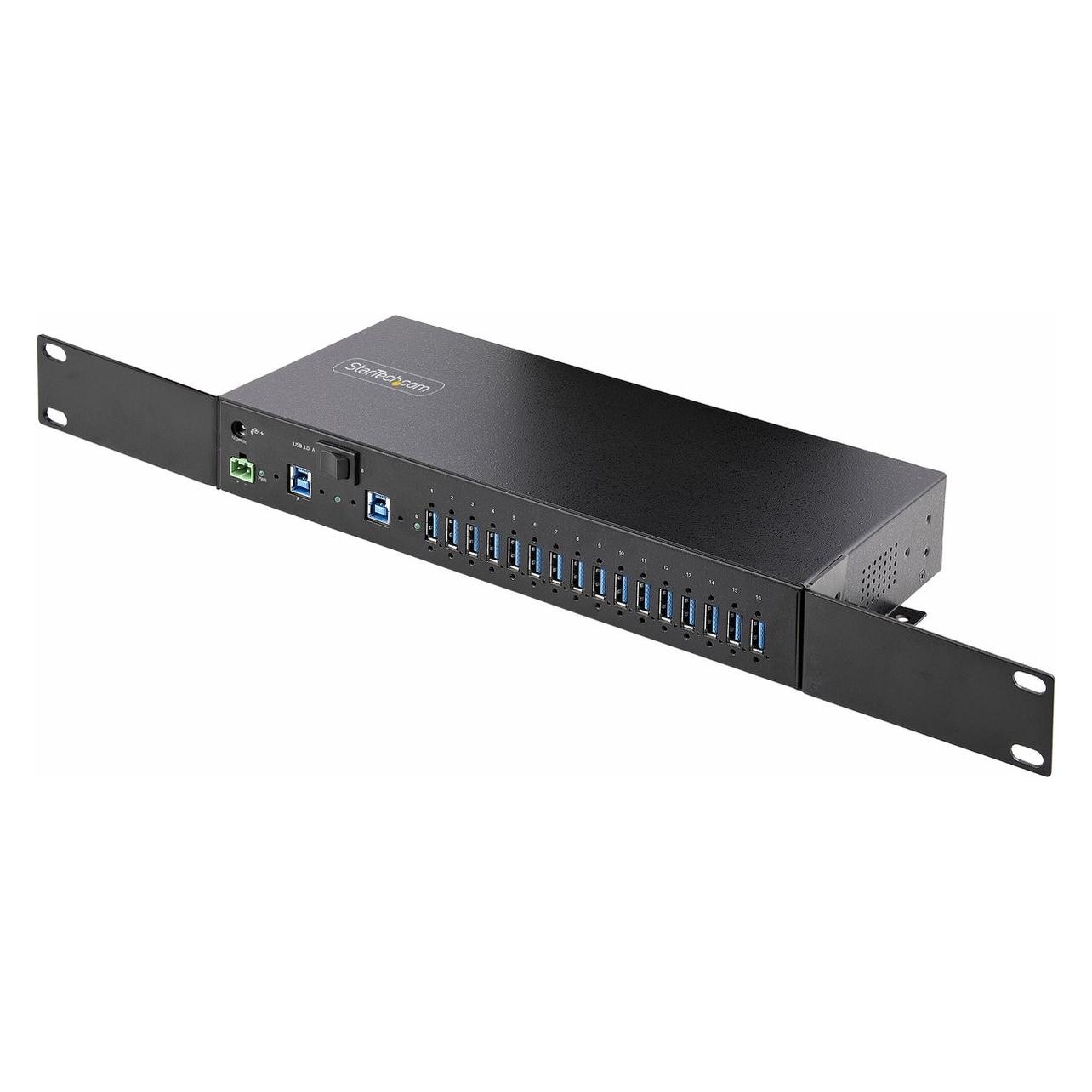 StarTech COM 16-Port Industrie USB 3.0 Hub mit Netzteil 5Gbps Verteiler/Mehrfachstecker fur DIN/Rack (USB-B, 16 Ports) (S5G16AINDS-USB-A-HUB)