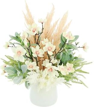 Creative Labs Butterfly Magnolias and Assorted Pampas Arranged in Glass Vase