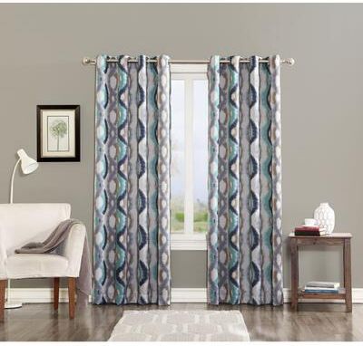 Sun Zero Cortez Watercolor Print Room Darkening Grommet Curtain Panel, Single Panel