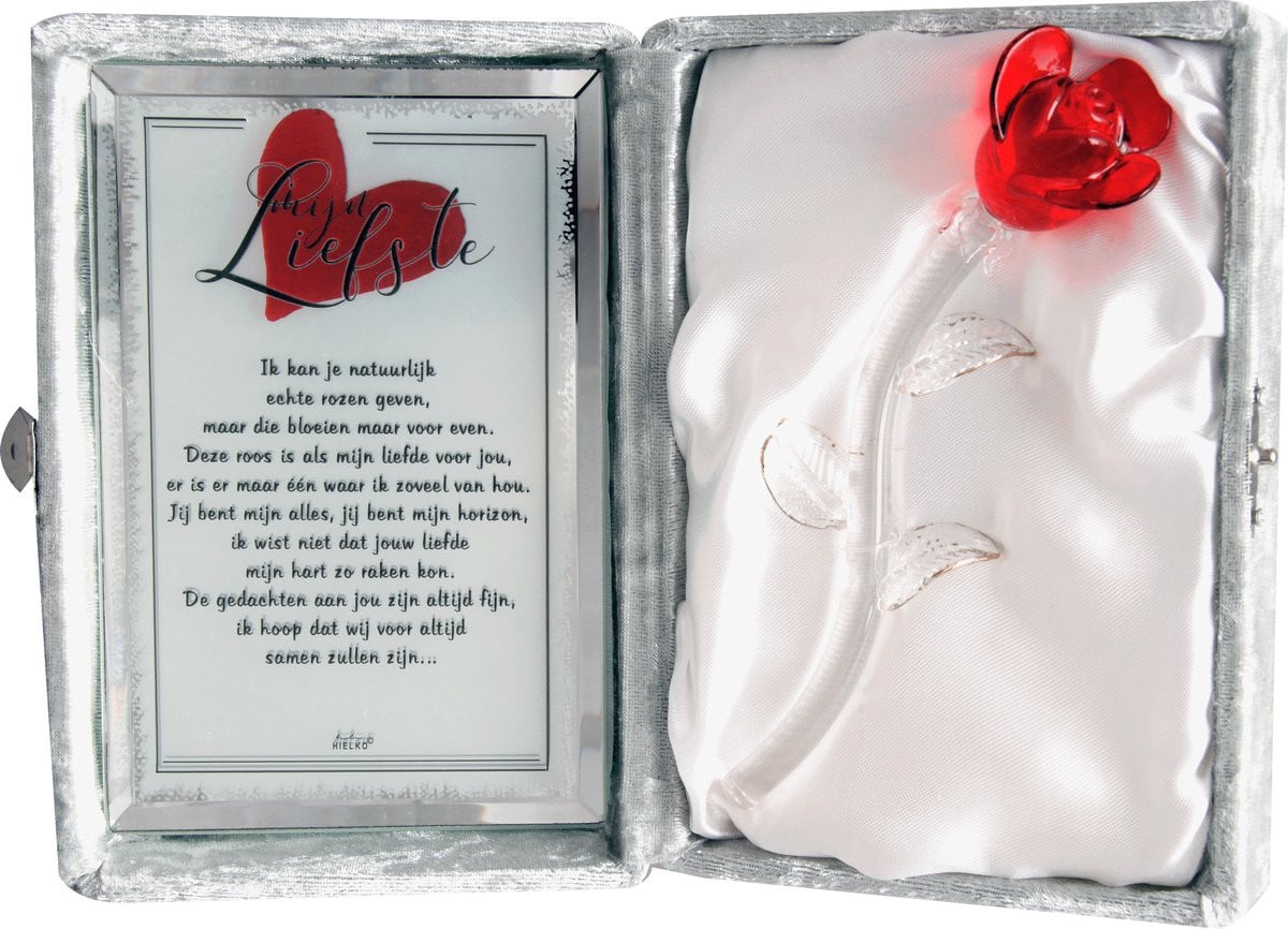 New Dutch Kristallen Roos met gedicht Mijn Liefste - Cadeau voor trouwdag