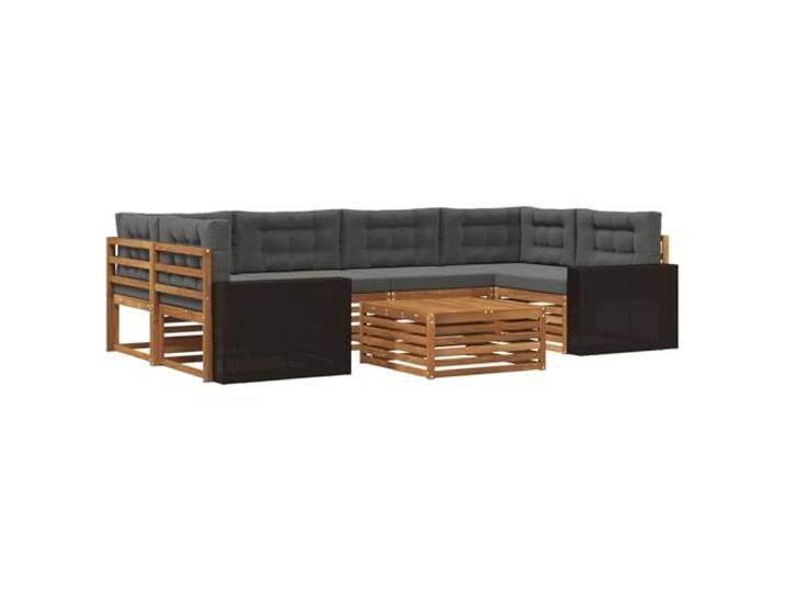 PUGYNBK Wohnzimmer-Set für den Außenbereich, 7-teilig, natürliches Akazienholz, Anthrazit