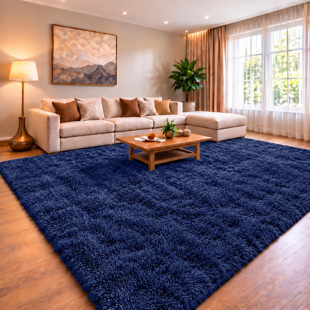 Yorkshire Bedding Soft Fluffy Living Room Large Area Rug NAVY 140x200
