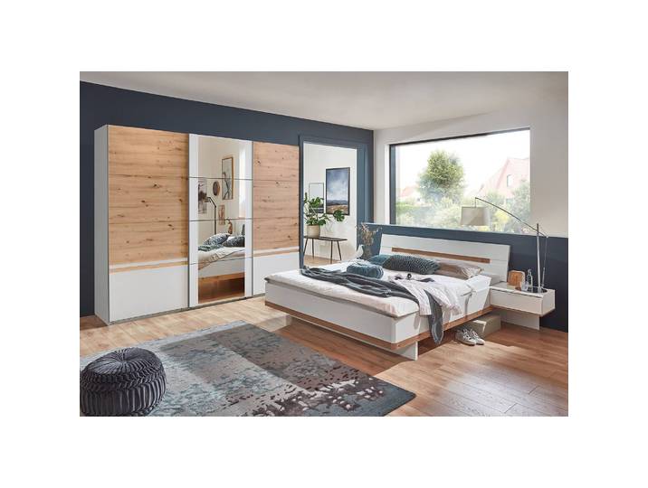 Bettgestell Gibraltar II 160 x 200cm Korpus: Spanplatte Weiß/Eiche Artisan Dekor/Weiß Eiche