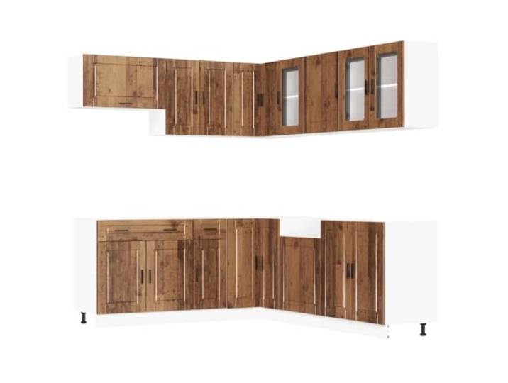 HKTMGDNG 11-tlg. Küchenzeile Porto Küchenschrank Set Altholz-Optik Stauraumlösung für Ihre Küche: Modulares Design mit verstellbaren Füßen und pflegeleichter Oberfläche aus Holzwerkstoff.
