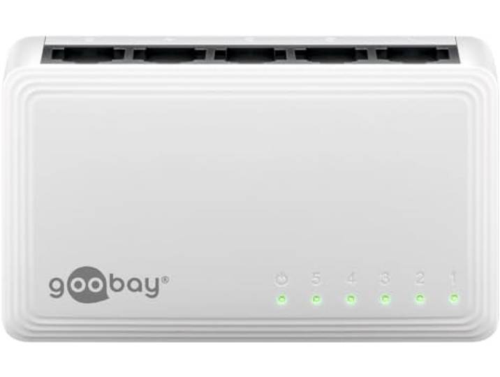 goobay 64563 Gigabit Ethernet netwerk switch 5 poorten / LAN-switch met max. 1000 Mbit/s / ventilatorloos design / Ethernet switch met plug & play / geoptimaliseerde gegevensverdeler / wit