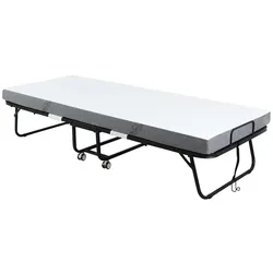 HOMCOM Klappbett 200x75 cm faltbar mit Rollen platzsparend komfortable Schaumstoffmatratze stabil für Gästezimmer Weiß+Schwarz