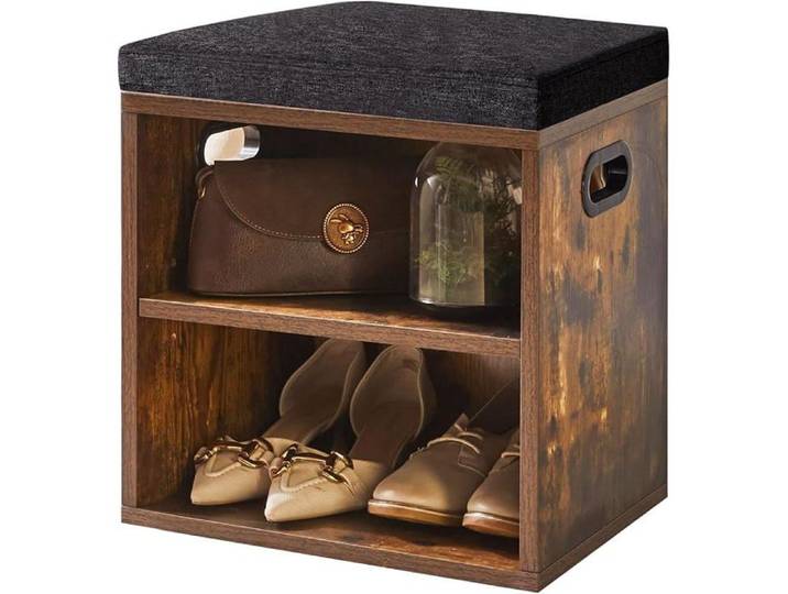 Petit Banc Chaussures Entrée avec Coussin Marron Rustique 2 Tiers Banc Rangement Chaussures l'entrée Le Salon 42 x 39 x 28 cm