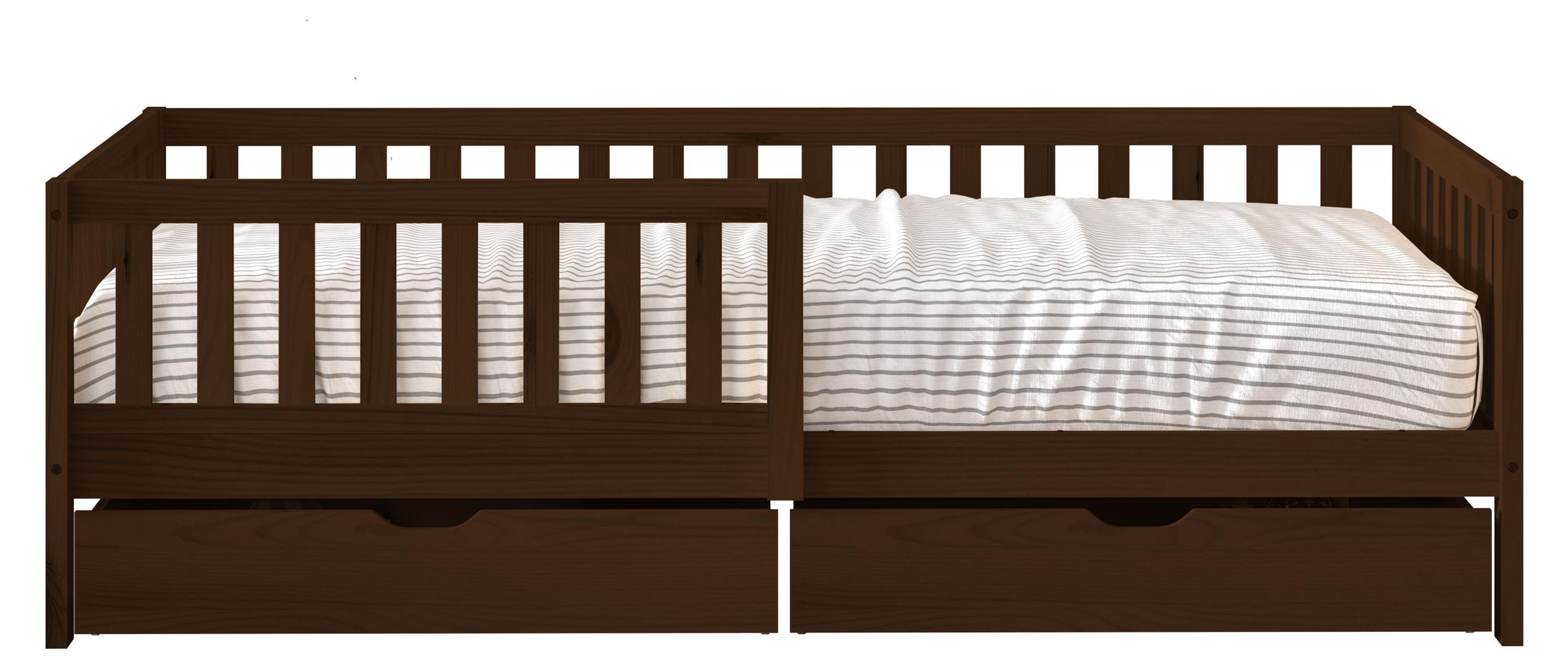 Sunny Isa Kinderbett aus Holz mit 2 Schubladen in Braun | Bett Ohne Matratze | Einzelbett mit Rausfallschutz in 206 x 98 cm | Für Matratzengröße: 90 x 200 cm